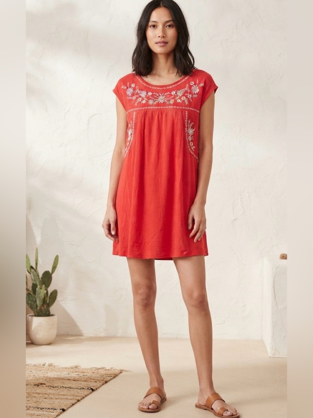 NWOT Speechless coral shift mini dress embroidered boho M
